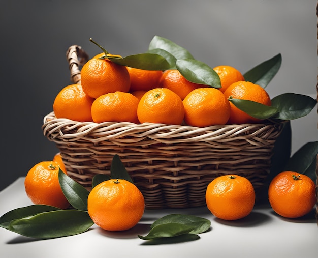 Frutti maturi e appetitosi del mandarino in un cestino traboccante