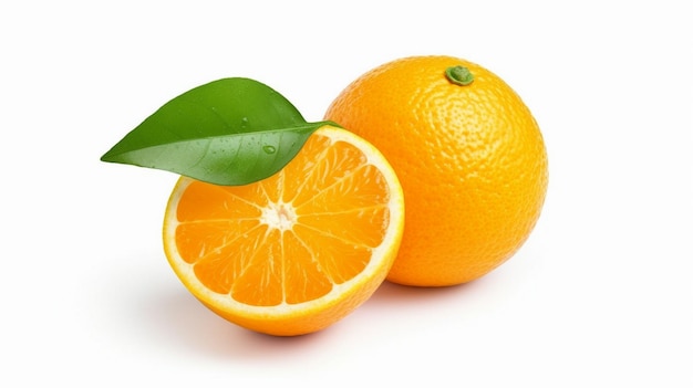 frutto arancione con foglia verde isolata su bianco