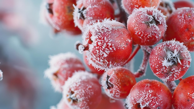 Frutto di rowan rosso coperto di ghiaccio