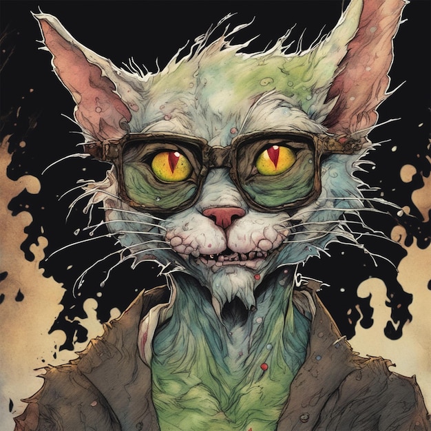 Fsplash Art Alcohol Ink Ritratto dettagliato di Zombie Nightmare Evil Grinchy Siamese Cat