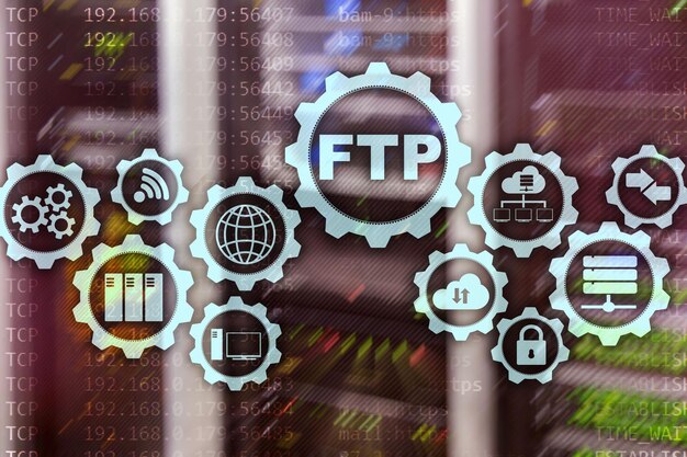 FTP File Transfer Protocol Rete Trasferisci i dati al server sullo sfondo del supercomputer