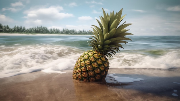 Fuga tropicale con ananas da spiaggia IA generativa