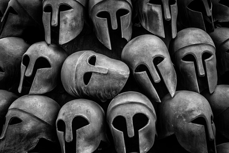Photo full frame shot of warrior helmets