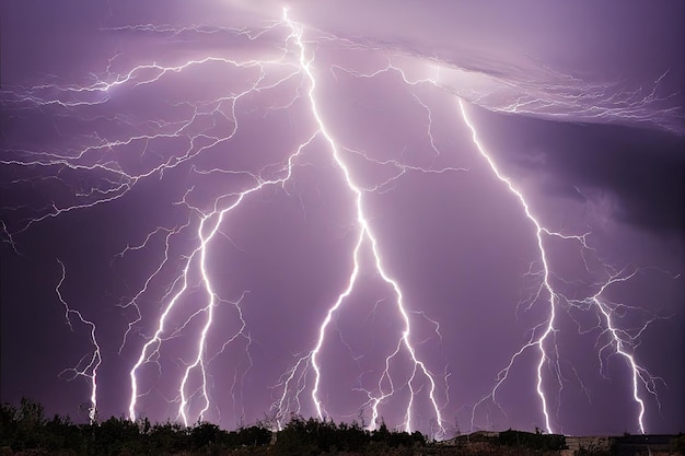 Fulmini e nuvole temporalesche nel cielo scuro drammatico temporale nell'illustrazione digitale della natura