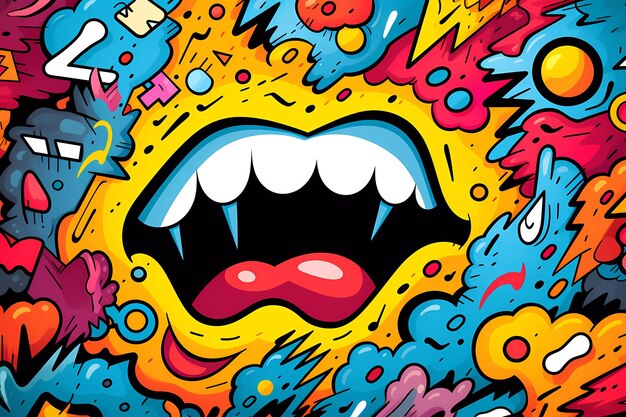 Fumetti illustrazione stile retrò e anni '90 mostro pop art astratto pazzo sfondo AI generato