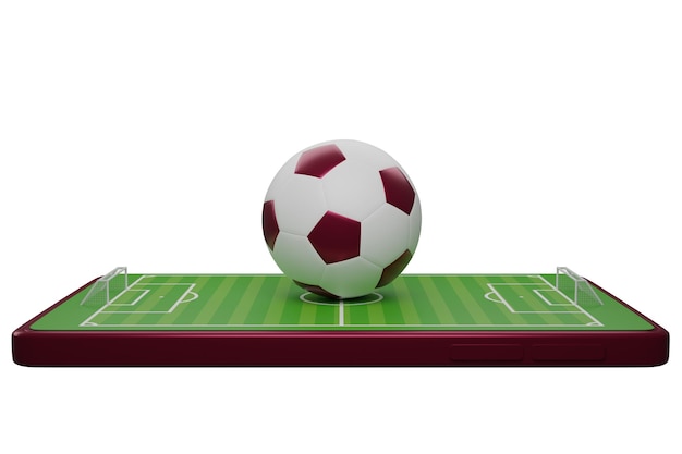 Fumetto del pallone da calcio 3D sul modello di applicazione mobile