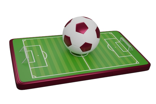 Fumetto del pallone da calcio 3D sul modello di applicazione mobile