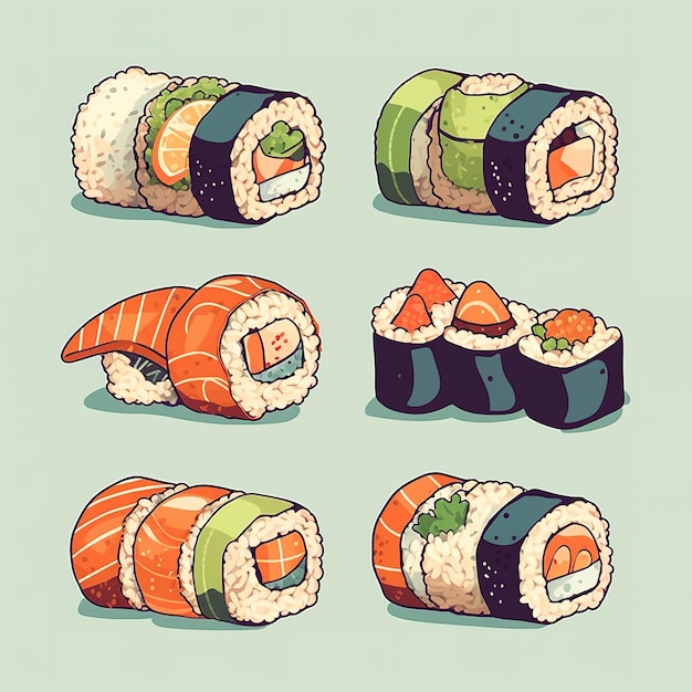 Fumetto di illustrazione vettoriale piatto di sushi