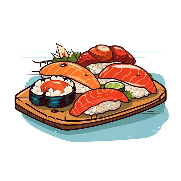Fumetto di illustrazione vettoriale piatto di sushi