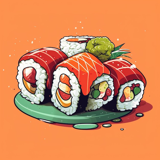 Fumetto di illustrazione vettoriale piatto di sushi