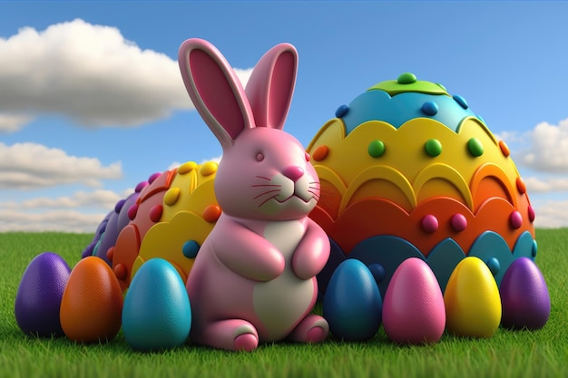 Fumetto felice del coniglietto e delle uova di Pasqua 3D