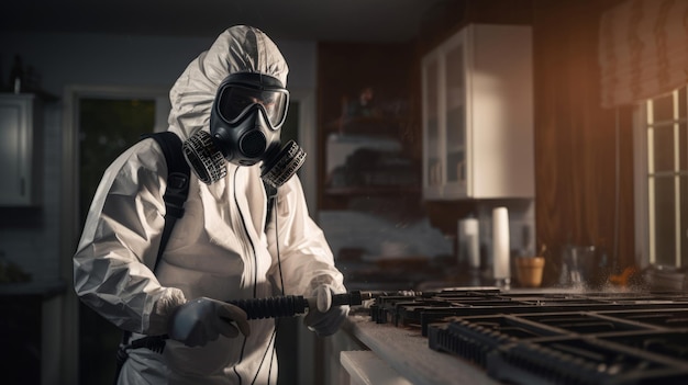 Fumigazione in azione attrezzatura completa cucina impostazione lavoro dettagliato