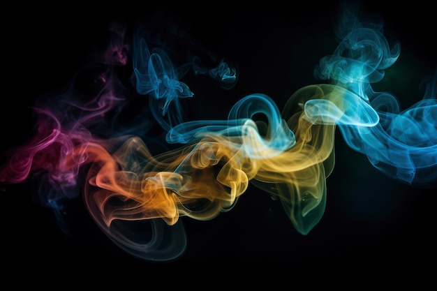 Fumo astratto multicolore su sfondo nero AI generato