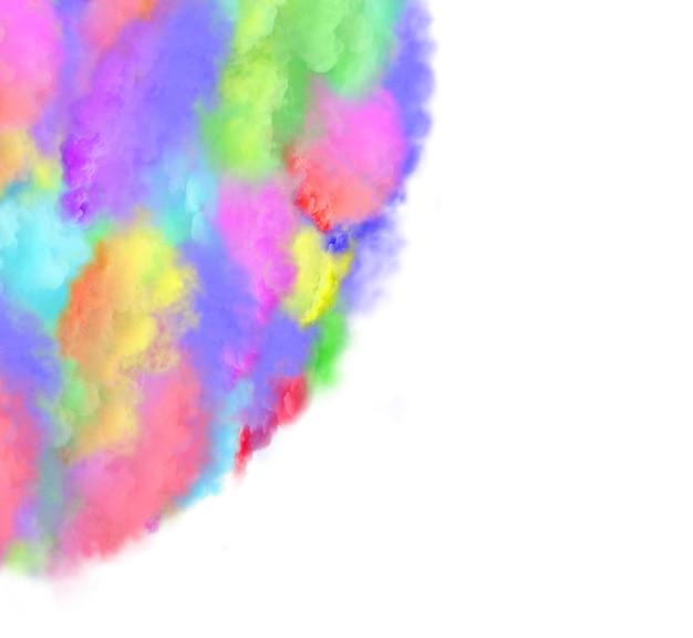 Fumo di vapore colorato isolato su sfondo bianco Spruzzata di fumo vorticoso che esplode su sfondo bianco