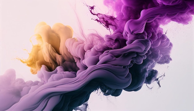 Fumo liquido colorato in vibrante inchiostro alchogol in acqua bianco sfondo astratto IA generativa