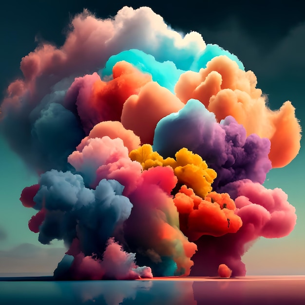 Fumo, nuvole colorate, striscione sullo sfondo