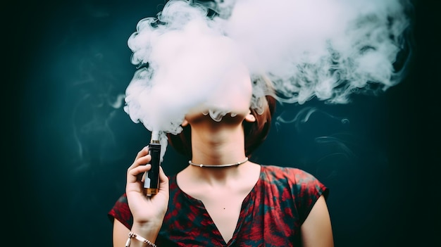 Fumo nuvoloso che copre il volto della donna Concetto di fumo pesante o vaping