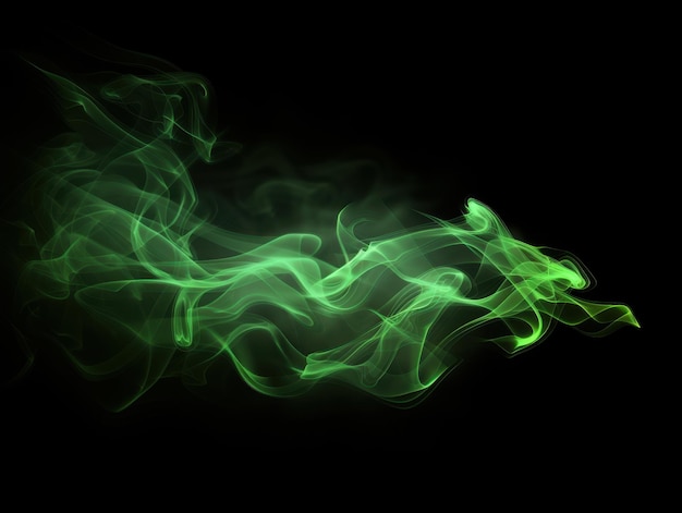 Fumo verde astratto che scorre su uno sfondo nero