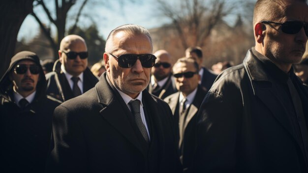 Funerale di un boss mafioso Facce tristi Lutto Persone vestite di nero