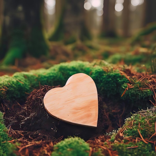 funerale Simpatia del cuore o cuore funebre in legno vicino a un albero IA generativa