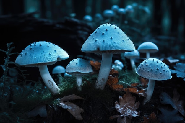 Funghi blu nella foresta