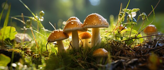 Funghi boletus gialli vibranti in una radura forestale