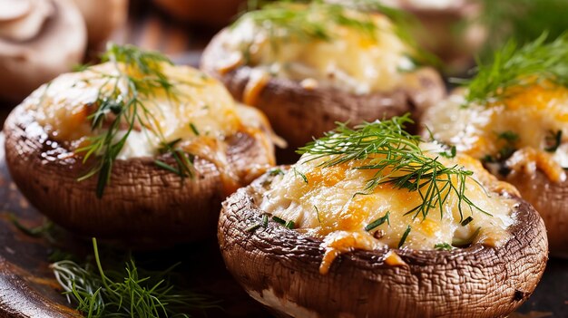 Funghi con formaggio d'aneto fresco e crema acida