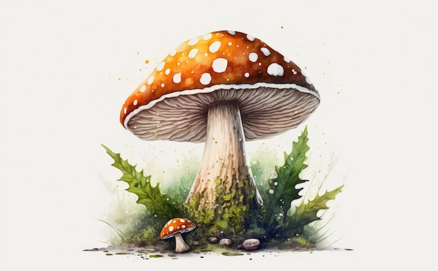 funghi di bosco disegnati su sfondo bianco acquerello illustrazioni di alimenti biologici ai generati