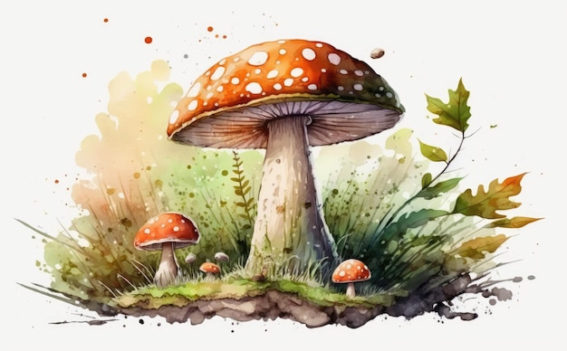 funghi di bosco disegnati su sfondo bianco acquerello illustrazioni di alimenti biologici ai generati