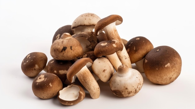 Funghi di bosco freschi Ricette di cucina italiana su sfondo bianco AI generativa