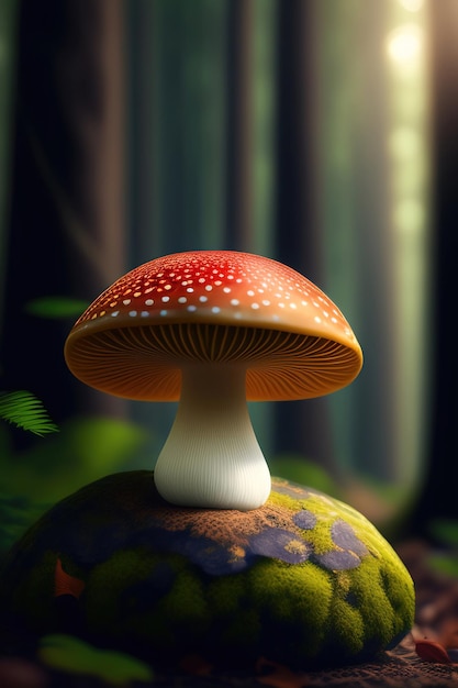 Funghi di fantasia generativi dell'IA nella foresta