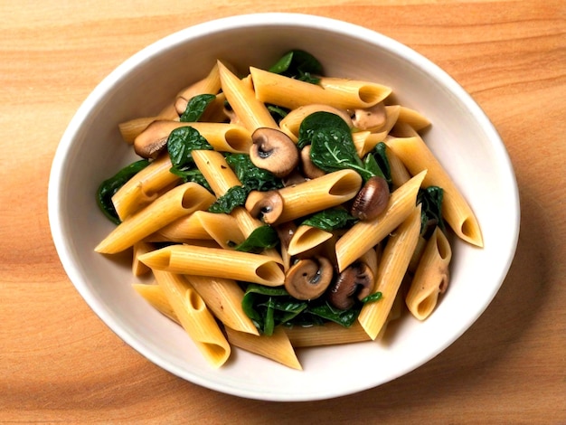 Funghi di grano intero e pasta di spinaci Penne