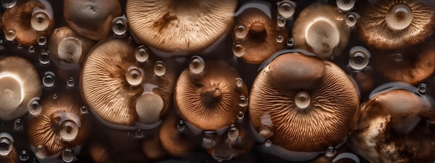 Funghi in acqua con gocce d'acqua