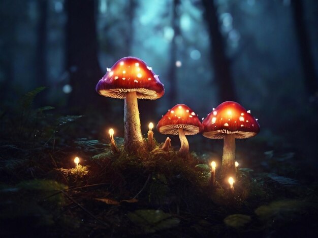 Funghi magici che brillano