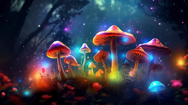 funghi magici colorati vividi e realistici