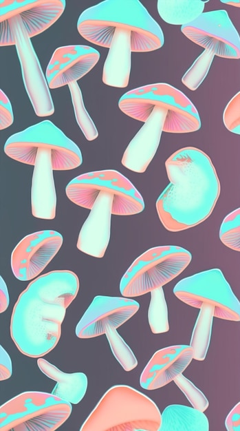 Funghi magici e allucinazioni psichedeliche astratti di opere d'arte trippy arcobaleno iridescente