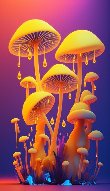 Funghi magici e allucinazioni psichedeliche astratti di opere d'arte trippy arcobaleno iridescente