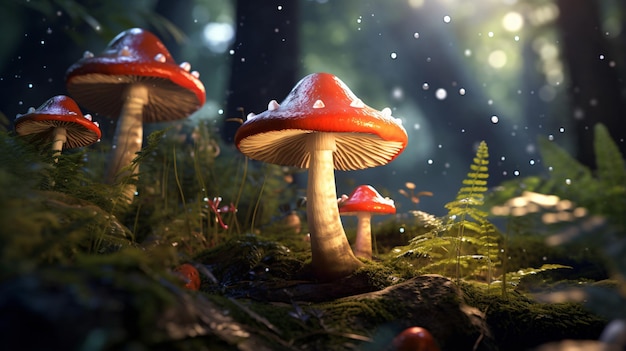 Funghi magici nella foresta