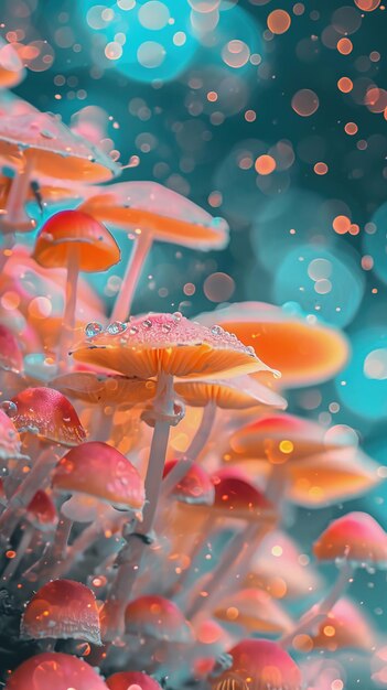 Funghi psichedelici in un primo piano di luce al neon sognante