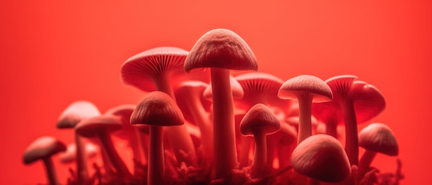 Funghi rossi in uno sfondo rosso