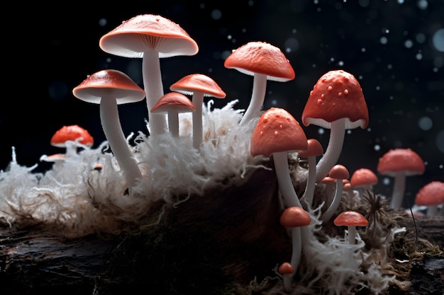 Funghi rossi micelio brina glaciale ai