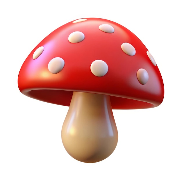 fungo rosso vibrante con macchie bianche e gambo beige liscio isolato su bianco