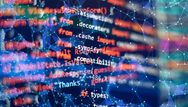 Funzioni di programmazione Web su laptop su laptop Business IT Codice Python schermo del computer Concetto di progettazione di applicazioni mobili