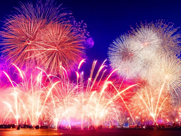 Fuochi d'artificio colorati a Capodanno e copia spazio astratto sfondo festivo elegante gl