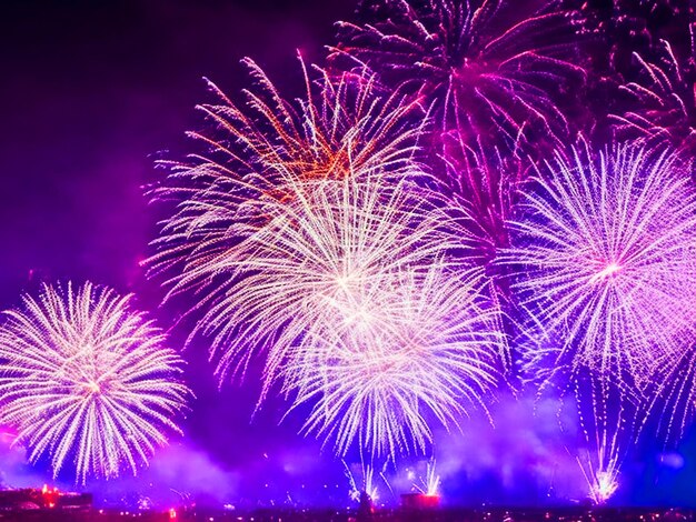 Fuochi d'artificio colorati a Capodanno e copia spazio astratto sfondo festivo elegante gl