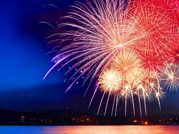 Fuochi d'artificio colorati a Capodanno e copia spazio astratto sfondo festivo elegante gl