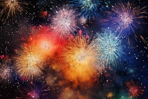 Fuochi d'artificio colorati a Capodanno e copia spazio vacanza astratta sfondo elegante coriandoli glitter