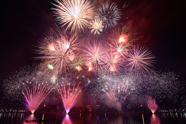 Fuochi d&#39;artificio colorati contro un cielo notturno nero