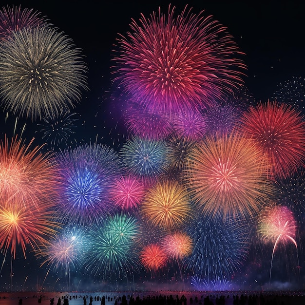 Fuochi d'artificio colorati di felice anno nuovo 2024