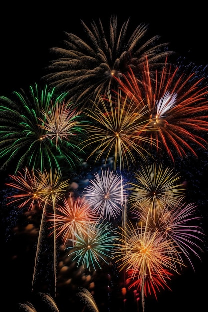 fuochi d'artificio colorati nel cielo capodanno e celebrazione della festa nazionale